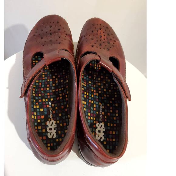 SAS Willow Cutout Leather Walnut Mary Jane Moccasin T-Strap Loafers Womens 8.5N - Picture 7 of 9
